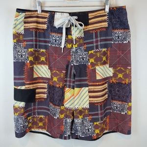 CHALC Skulls Patchwork Board Shorts Swim Trunks Size 38 Mens Surfing Beach